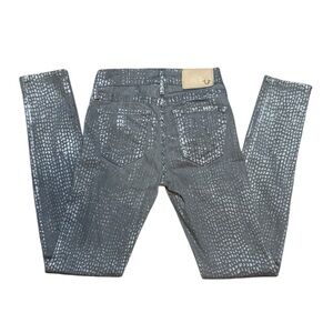 True Religion Chrissy Metallic Gray Skinny Jeans Women’s Size 25 Denim